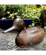 Antique Primitive Hand Carved Wood &amp; Brass Duck Decoy Made In India Mallard - $67.23 CAD