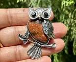 Oxidized Silver Hindu Religious Lakshmi&#39;s Ullu Owl Pendant Locket, Sunstone - $14.69