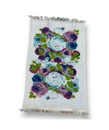 Vintage Monticello Bath Towel Flower Blue Purple MCM Retro Cabbage Rose - £11.68 GBP
