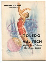 Virginia Tech vs Toledo NCAA Basketball Game Program 2/3/1968-VA Tech Coliseu... - £70.77 GBP
