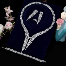 Sparkling Cubic Zirconia Drop Earring Necklace Heavy Dinner Dubai Nigeria Bridal - £100.55 GBP