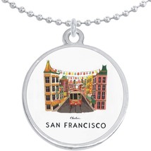 San Francisco Cable Car Round Pendant Necklace Beautiful Fashion Jewelry - £8.60 GBP