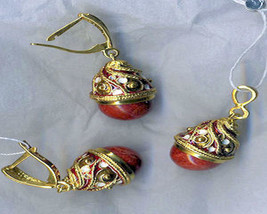 Silver russian Handmade Fabergé egg pendant &amp; earrings set #11-049-er - £139.20 GBP