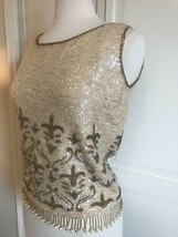 VINTAGE  Art Deco Hand- Beaded  Wool Sleeveless Shell Top Cami Hong Kong... - $636.70 MXN