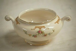 Aristocrat by Homer Laughlin Open Sugar Bowl Eggshell Nautilus Tan Border Floral - £22.31 GBP