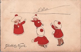 ZAYIX Happy New Year c1914 Germany Bavaria Children in Red Playing in the Snow - £11.76 GBP