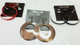 Franco Gia Earrings Hoops 3 Pair Black Red &amp; Metallic Metal Post Back   #13 New - £19.09 GBP