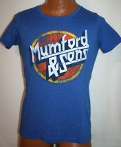 MUMFORD &amp; SONS Blue Distressed Logo Girls Juniors T-SHIRT L Indie Folk R... - £11.64 GBP