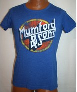 MUMFORD &amp; SONS Blue Distressed Logo Girls Juniors T-SHIRT L Indie Folk R... - £11.84 GBP