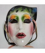 Vintage 1990s Cat Woman Blue Green Mask ART Ceramic 7x6 Inch Unbranded - $44.88