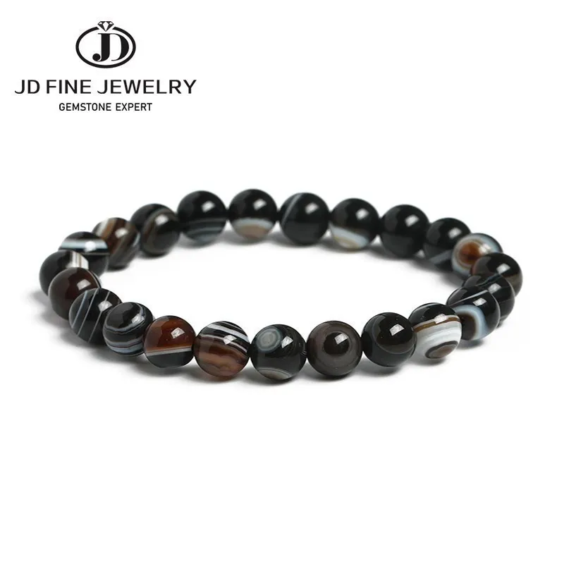 JD 7A Natural With Eyes Black Agate Bracelet  6 8 10 12 14MM Pick Size Jewelry - £10.89 GBP+