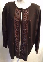 LANE BRYANT Designs Collection Brown Sequin Open Front Sweater Cardigan 14 / 16 - £19.69 GBP