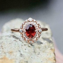 14k Rose Gold Plated Silver 2.50CT Simulated Garnet Elegant Halo Simulated Ring - £93.47 GBP