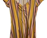 Bebop Juniors Mini Dress M Gold Striped Fit and Flare V Neck Runched Cap... - $17.09