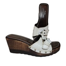 Donald Pliner Wooden Wedge Sandals Womens 7 Creamy White Leather Clogs Italy - £28.88 GBP