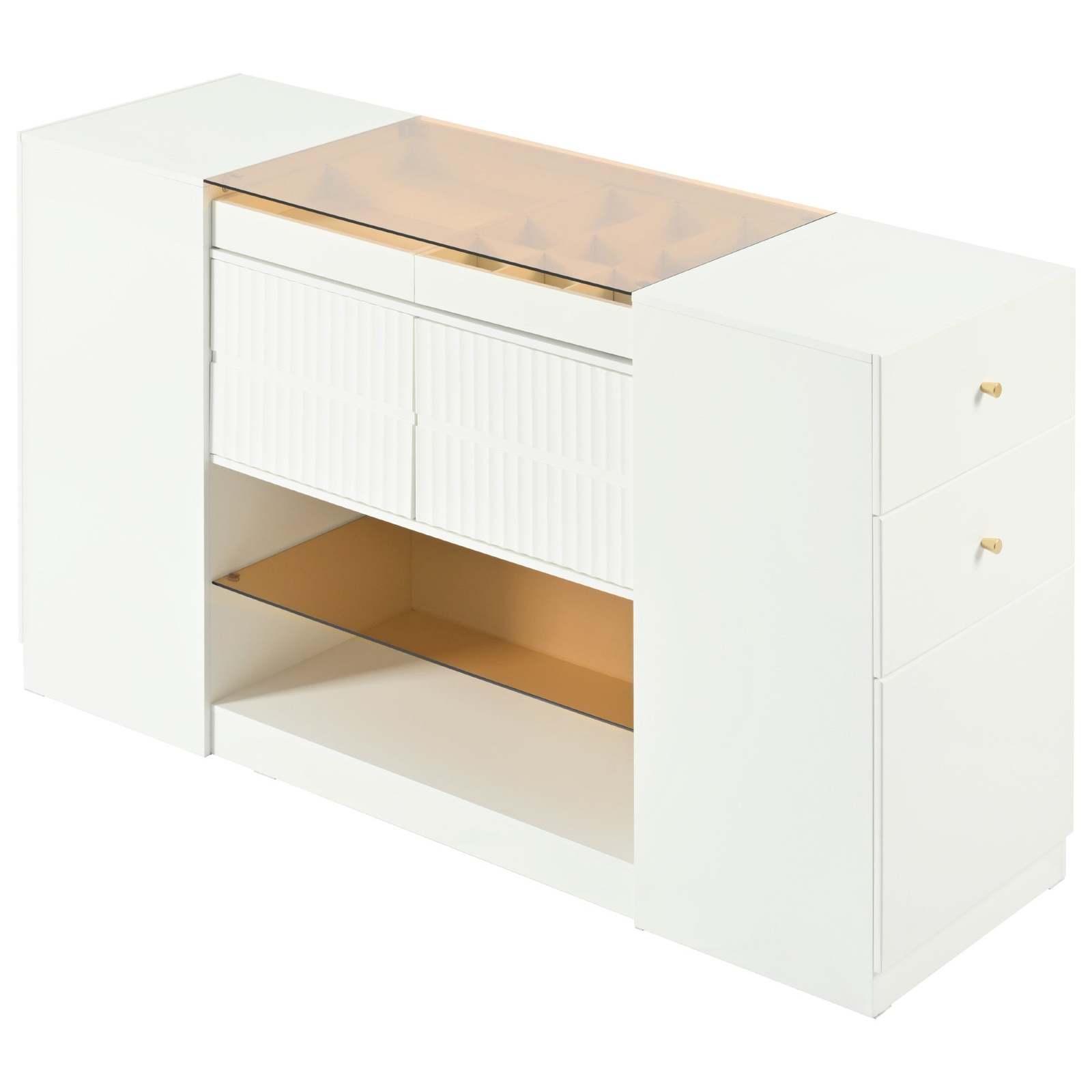 Modern Luxury Island Vanity Dresser Storage Cabinet Glass Top 6 Drawers Item image 8