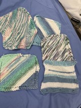 Vintage Lot Of 5 Handcraft Crochet Dish Cloth Spa Washcloth Soft Reusable Blues - £6.18 GBP