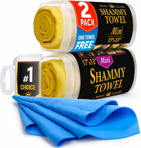 Premium 2Pk Mini +1 Free Shammy Cloth for Car Drying - (17”X13”) - Super Absorbe - £11.02 GBP