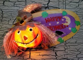 Happy Halloween Fiber Optic Pumpkin Sign Display Fall Decor 20&quot; w/ Orig Box 2002 - £23.26 GBP