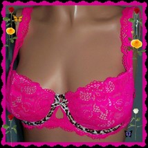 $59 32D NEON Pink Floral Lace Leopard Victorias Secret Sexy unlined Demi  Bra - £29.89 GBP