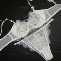 Victoria&#39;s Secret unlined 36DD BRA SET panty white lace beaded embroider BRIDAL - £62.29 GBP