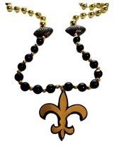 Fleur De Lis Black Gold with Football Mardi Gras Beads Party Favor - £5.42 GBP