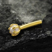 14K Vero Oro Indiano Donna Perla Piccoli Brillantino Naso Anello Spingere Pin - $26.12