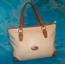 CHRISTINA ITALIA Off-White Italian Leather Tote Shoulder Bag-LARGE-BROWN... - $34.00