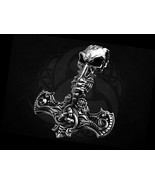 Men&#39;s Hammer of Thor Oxidized With Odin&#39;s Horn Pendant 14K White Gold Ov... - $174.79 CAD