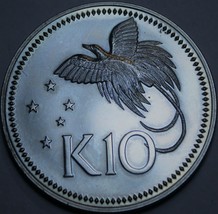 Papua New Guinea 10 Kina, 1978 Silver Proof~RARE~7,352 Minted~Bird of Pa... - £50.12 GBP