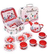 Farsaw Tea Set for Little Girls, Pretend Tin Teapot Set for Tea Party wi... - £21.22 GBP