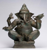 Antigüedad Thai Estilo Bronce Sentado 2-Arm Ganesha Estatua - 66cm/66cm - $2,681.79