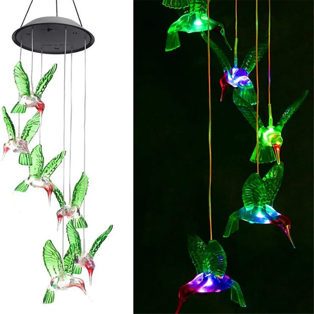 Solar Wind Chime Color Changing Hummingbird LED Decorative Lamp Mobile Outdoor L - £157.75 GBP