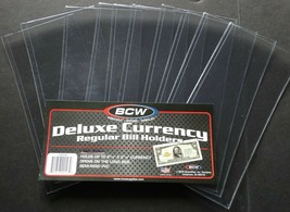 10 Loose BCW Deluxe Regular Dollar Bill Currency Semi Rigid Holder Sleeve - $5.49