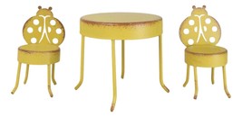 Enchanted Fairy Garden Miniature Metal Yellow Ladybug Table And 2 Chairs Set - £11.85 GBP