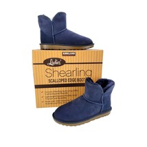 KS Real Fur Boots Womens 7 SHEARLING Sheepskin Suede Scalloped Fold Over Shoes - £33.92 GBP