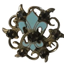 Vintage Fleur De Lis Brooch PIN- Silver Tone -blue Enamel Rhinestone - £18.90 GBP