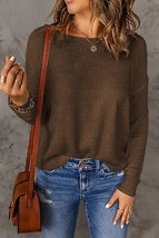 Brown Solid Drop Shoulder Pullover Sweater - $28.99