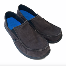 Crocs Santa Cruz Boys Canvas Espresso Brown Slip On Loafers Shoes Size 3 - £17.57 GBP