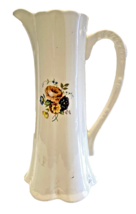 Pitcher Ceramic Pottery Signed Country Boy 9 3/4 Inch Tall Painted Flowers 1980 - £18.87 GBP