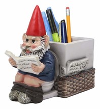 Constipated Mr Gnome With Pants Down By Toilet Bowl Stationery Holder Fi... - $27.99