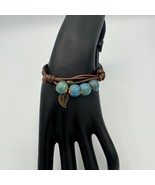 Knotted Leather Cord Bracelet With Turquoise Beads &amp; Leaf Charm - $19.79