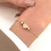 Cubic Zirconia &amp; 18K Gold-Plated Heart Charm Bracelet - £11.24 GBP