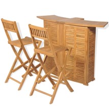 3 Piece Bistro Set with Folding Chairs Solid Teak Wood - £341.00 GBP