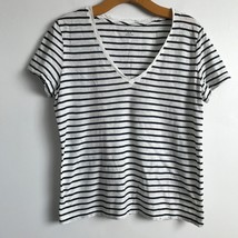 Madewell T Shirt M Black White Stripe V Neck Short Sleeve Pullover Coastal Top - £12.73 GBP