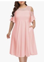 Pinup Fashion Cold Shoulder resses with Pockets Pink Blush Mesh Neck Wed... - $21.78