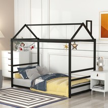 House Platform Bed with Roof and Chimney Design,Black - £165.06 GBP
