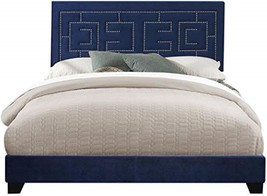 Dark Blue Velvet Is Used On The Eastern King-Size Acme Ishiko Iii Bed. - $184.94