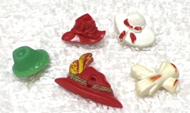 Vintage Novelty Old Plastic 4 Red Geen Hat and 1 Glove Shaped Clothing B... - $12.38