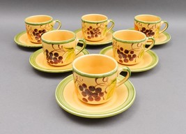 Faience Provencale Du Poet-Laval France Handpainted Grapes Cup &amp; Saucer Set Of 6 - £152.64 GBP